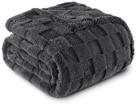 Exclusivo Mezcla Plaid Couverture Polaire à Motif Carreaux, Plaid jeté de Canape Super Doux et Chaud, Léger pour Toutes Les Saisons, 130x150 CM, Gris foncé