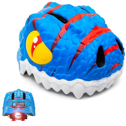 Crazy Safety Kinder Fahrradhelm (2-12 Jahre) – Bunter 3D Tierhelm mit LED-Rücklicht – Leichter In-Mold Schutzhelm für Fahrrad, Roller, Skateboard & Inlineskates