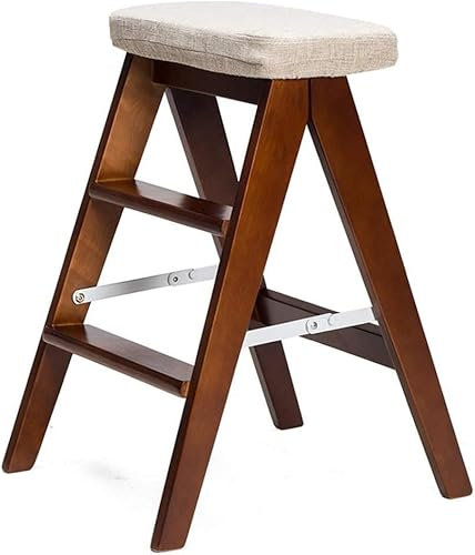 Escalera portátil Plegable Taburete con escalón Silla Alta Escalera Silla Asientos Escalera de Madera Escalera de Tijera Cubierta de Tela Desmontable de Madera Maciza Cocina de Seguridad ens