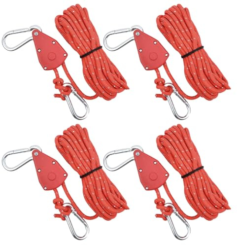 4 Stycken Reflekterande Gardinrep, 6mmx4m Lätt Camping Rope, Rep Rope, Paracord-rep med Spännare, Guide Rep för Vandring, Utomhus (Röd)