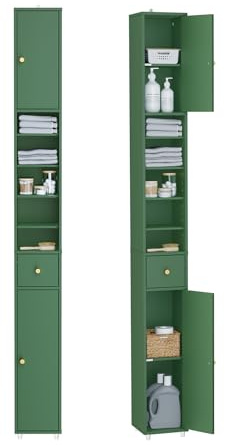SoBuy Meuble Salle de Bain Colonne Salle de Bain 180cm Armoire de Rangement Étroite 20x20cm avec Étagères Réglables et Tiroir - Colonne Gain de Place pour WC, Lavabo, Buanderie, Vert Foncé BZR34-II-SY | BZR34-II-SY Armoire de salle de bain avec tiroir et design résistant à l'eau Vert foncé 20 x 20 x 180 cm