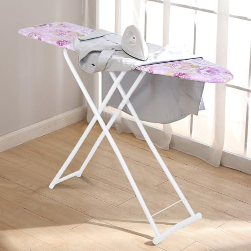 Tabla de planchar plegable de tamaño completo, tabla de planchar de altura ajustable con cubierta resistente al calor, tabla de planchar larga con soporte para plancha de vapor y tabla de mangas (42