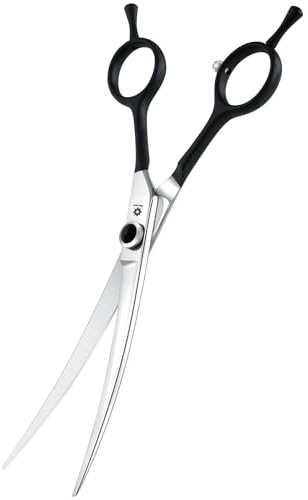 Dream Reach 7 Zoll Gebogene Hundeschere 440C Edelstahl Ergonomisch | Profi-Fellschere, Ergonomischer Griff, 440C Edelstahl, Sicherheitsschere, Schwarz, für Hunde & Katzen