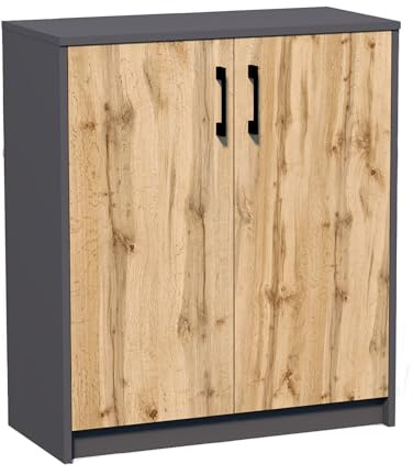 Home Collective Kommode 74cm breit in Matter Ausführung mit 2 Türen & 1 Regal Schrank mit hochwertigen Polymergriffen für Schlafzimmer Wohnzimmer Flur Hergestellt aus laminiertem Holz Graphit Eiche