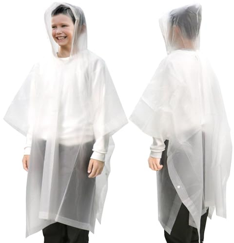 ANYOO Rain Poncho Kids Waterproof Raincoats for Boys Girls, 2 Pack Lightweight PEVA Rain Cape with Large Hood fit Kid Height 100-150cm