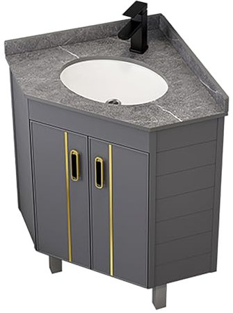 Corner Sink, Corner Bathroom Vanity Sink Combo, Bathroom Vanity Sink Combo for Small Space, Corner Ceramic Self Rimming/Wall Mounted Bathroom Sink(Gray-A)