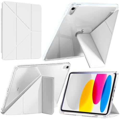 A-BEAUTY Fodral Kompatibelt med iPad (A16) 11:e/10:e Generationen (2025/2022) Stötsäker Klart Skydd med Pennhållare & Adapterhållare, 6-i-1 Y-format Stand, Auto Väckning/Sömn, Vitt