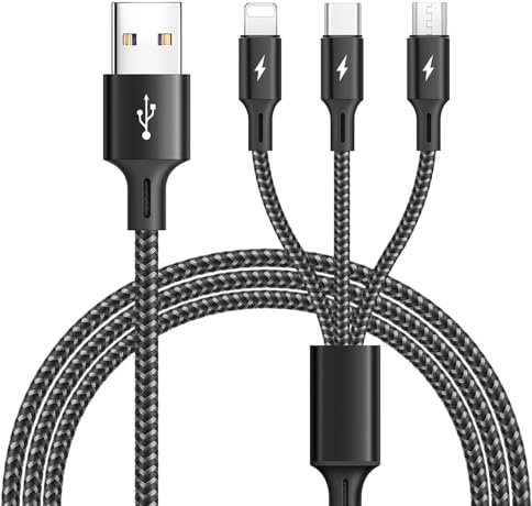 USB Ladekabel 1.2M,3in1 Multi Universal Ladekabel,Mehrfach Schnellladekabel | Nylon USB Kabel mit Lightning/Typ C/Micro USB für iPhone 18/17/16/15/14/13/Samsung Galaxy/Pixel/LG/Tablets/PS
