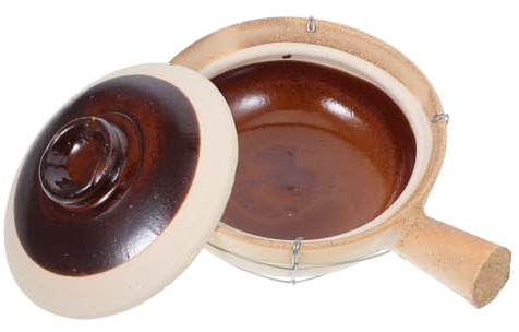 Ciieeo Chinesischer Tontopf zum Kochen mit Deckel, 16cm Terracotta Keramiktopf für Herd, Traditioneller Steingut Suppentopf für Reis Auflauf Schmorgerichte, Asiatischer Clay Pot (Ton-Eisen-Mix)