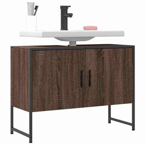 Eleganz Waschbeckenunterschrank in Braun mit Eichen-Optik, 80x33x60 cm, Holzwerkstoff, rustikal, langlebig, praktisch, perfekt für Landhaus- oder Vintage-Badezimmer