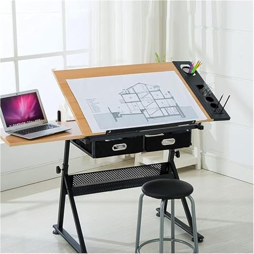 WQZzjm Zeichentische Zeichentisch mit Schubladen, vielseitiger Kunst-Studientisch, verstellbares Klappbrett, Kunst-Arbeitsplatz, Malertisch, Skizzier- und Malarbeitsplatz