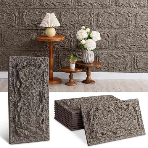 10 Stück 3D Wandpaneel Steinoptik, 45 x 25cm Wandverkleidung Steinoptik, 2cm Dick Wandpaneele Deckenverkleidung, 3D Wall Panel für Innen und Außen Wanddekoration (Grau)