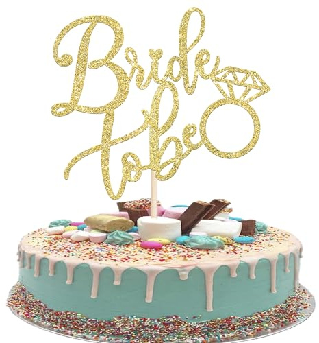 Xsstarmi Tortenaufsatz mit Aufschrift Bride To Be, goldfarbener Glitzerring, Junggesellinnenabschied, Kuchendekoration, Brautparty, Kuchendekorationen für Hochzeit, Verlobung, Mottoparty