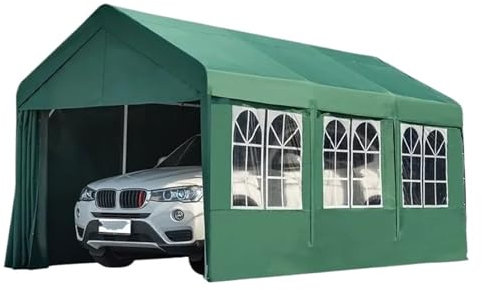 SRKATI Auvents pour Voitures Abri de Voiture extérieur, Patio, tonnelle, Garage Mobile, auvent, Tente imperméable et résistante au Soleil, Jardin, Espace Ouvert, pergola Garage carport(B 3x6m Green)