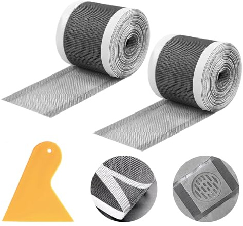 Abfluss Haarfänger Einweg 7cm x 10m, Haarsieb Duschrinne, Duschabfluss Mesh Aufkleber, Abflussfilter Rechteckiger Spülsieb mit Plastikspachtel, Abflusssieb Haarsieb Dusche Selbstklebend