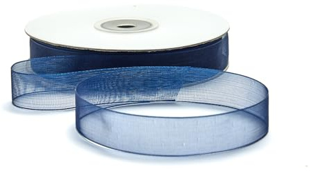 BARATTI Nastro Organza 16mm x 50m Decorativo in Poliestere Trasparente, Per Bomboniere, Regali, Feste, Fai da Te, Matrimonio, Compleanno, Artigianato, Natale, Decorazioni (Blu)