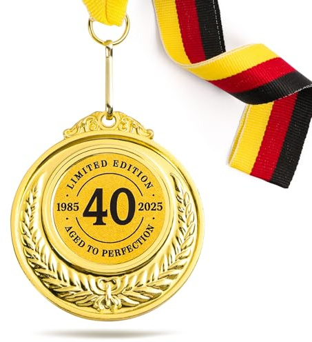 40. Geburtstag Geschenk Medaillen aus Metall Goldmedaillen Deko mit schwarz rot goldenem Band für Mann Frau Erwachsene als Mitgebsel (LIMITED EDITION 40 1985-2025)