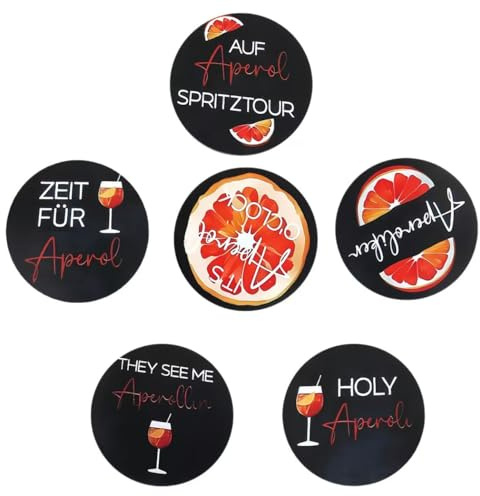 6 Stück Aperol Untersetzer,Aperol Geschenk,Aperol Gläser Getränk Untersetzer 6er Set für Home Restaurant Büro