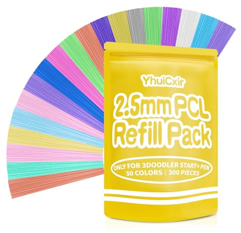 YhuiCxir 300 Stück 3D Stift Nachfüllpack für 3Doodler Start+ 3D Bleistift | 2,5 mm PCL Filament, Niedrigtemperatur 3D Stift Nachfüllungen, Nicht Kompatibel mit Anderen 3D Druckstiften