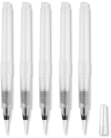 OUDQFCJ 5 pcs Aquarell Pinsel Stifte, Wasserpinsel Stifte, Nachfüllbare Wasser Malerei Stift, Stift für Wasserfarben, Farbmischen und Kalligraphie, Aquarellstifte Auffüllbare