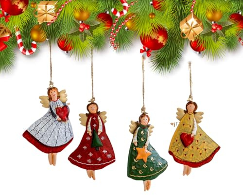Weihnachtsanhänger Engel, 4 pcs/12 pcs Retro-Eisenkunst-Weihnachtsengel Dekoration Weihnachtsbaumschmuck, Tannenbaum Bastelset Geschenkanhänger Fensterschmuck Baumschmuck (4)