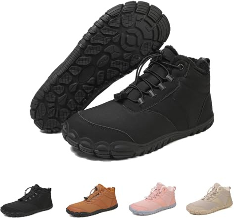 ZDOUXUAN Barfotaskor for kvinnor och män, vinter utomhus vattentäta varma snökängor, slip-on promenadskor med bred tå, unisex(Black,37 EU)