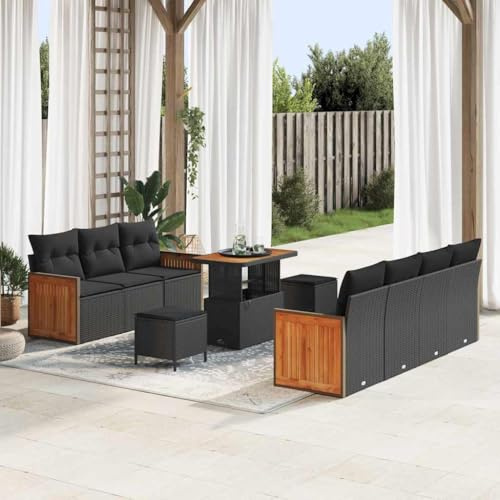 Teenpull trädgårdssockset 10 delar svart, robust poly-rotting utomhus loungesoffa med förvaringsutrymme, perfekt för terrass och balkong, 90 x 55 x 71 cm