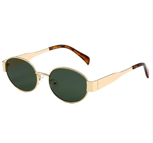 YBNKKUXKN sun glasses Retro Oval Sunglasses For Women Men Trendy Classic Shades UV400 Protection Womens Mens Metal Frame Sun Glasses fashion accessories(Gold-Green)