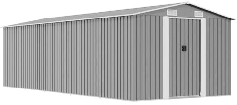 ACAGALA Capanno in metallo 257 x 580 x 181 cm, casetta per attrezzi con tetto a due falde, porte a battente e 4 ventilazione, resistente alle intemperie, per giardino, terrazza, cortile, giardino