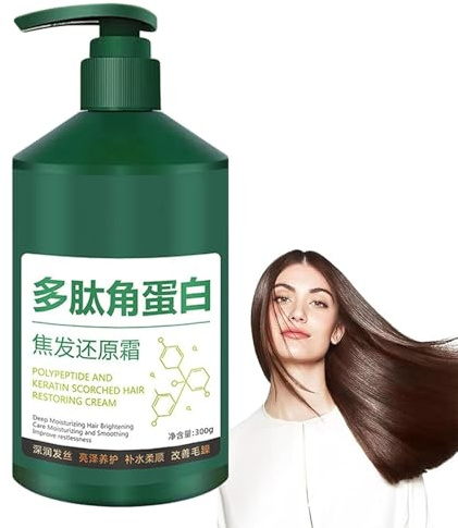 Crema hidratante y reparadora de daños capilares con queratina polipeptídica, mascarilla capilar con queratina polipeptídica, mascarilla de alisado profundo, brillo y suavidad duraderos (1PC)