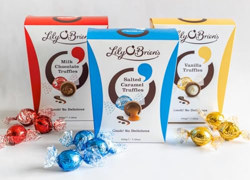 Lily O'Brien's Gourmet Milk Chocolate/Salted Caramel/Vanilla Truffles Gift Box for a Sweet Tooth Celebration | Set Of Three | 200g each