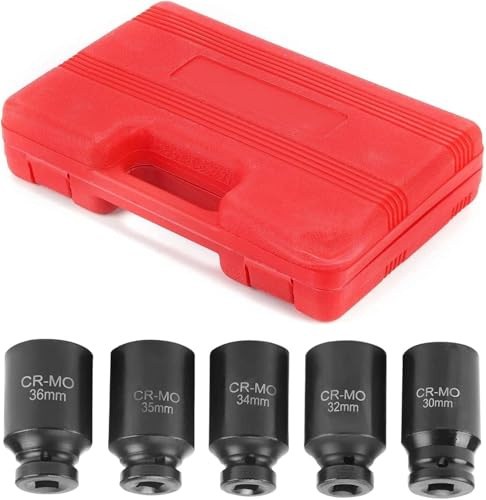 BLUE BAZAAR Impact Socket Set 1/2-inch Drive, 5-Piece Metric deep Impact Socket Set Screwdriver 12-Point nut Centre Drive sockets 30, 32, 34, 35, 36 mm Metric