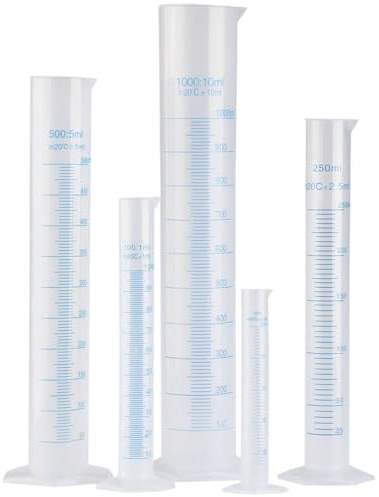 ULTECHNOVO 5 Piezas de Probetas Graduadas de Plástico Azul Base Hexagonal, Cilindros de Medición de 50ml a 1000ml, para Laboratorio, Cocina y Química, Vaso Medidor Práctico y Estable