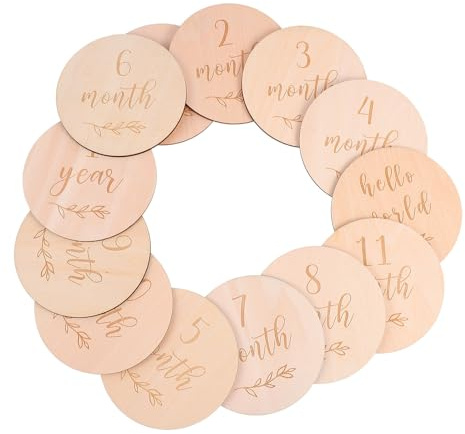 NOLITOY Cartes de Naissance de Bébé en Bois Beige 13pcs pour Photographie de Nourrisson Fonction de Commémoration et Enregistrement Croissance