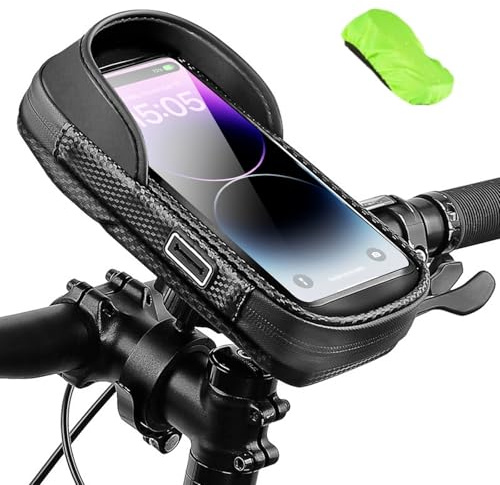 Veebmys Soporte Móvil Bicicleta, Bolsa Manillar Impermeable con Rotación 360° y Pantalla Táctil, Porta Teléfono para Smartphone 4.7-7 Pulgadas con Cubierta Lluvia MTB Moto