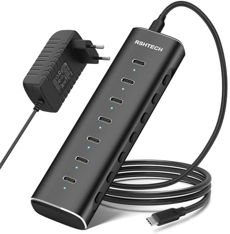 RSHTECH 7 Puertos Hub USB C Alimentado con 36W(12V/3A), RSH-H7C