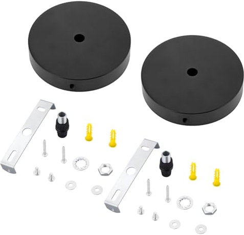 AHANDMAKER 2 Sets Ceiling Cover Plate 3.8 Inches Chandelier Plate Replacement Black Round Light Canopy Kit for DIY Lighting Fixtures Pendant Wall Lamp Easy Installation