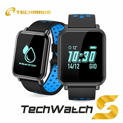 Techmade TECHWATCHS1 Smartwatch, Nero/Blu