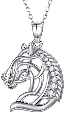 CHENGHONG Colgante de cabeza de caballo de plata de ley 925 collares de caballo regalos para mujeres caballo celta colgante collar joyería niñas regalos para los amantes de caballos ecuestrienne