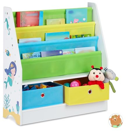 Relaxdays Kinderregal, Motiv, 2 Boxen, 3 Fächer, Spielzeug Aufbewahrung, Kinderzimmer Bücherregal HBT: 74x71x23 cm, bunt | Spielzeug Aufbewahrung, Kinder Bücherregal HBT 74 x 71 x 23 cm