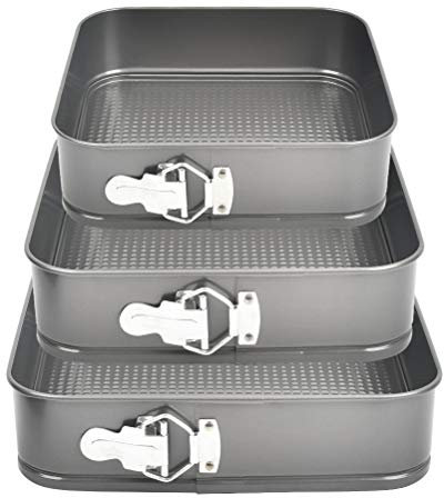 TIMESETL Kuchenbackform Eckig Ø 24/26/28cm 3 in 1 Springform Verstellbar Quadratisch Mit Spannhebel, Antihaftbeschichtung Aus Kohlenstoffstahl