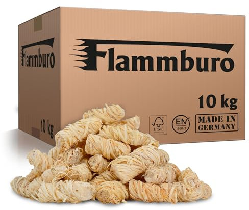 FLAMMBURO 10 kg = circa 800 pezzi di lana di legna per caminetti, stufe e barbecue - accendino ecologico, accendino per caminetti, accendino per barbecue, accendino in lana di legna