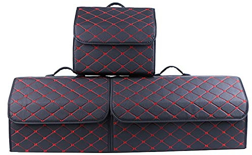 Kofferraum Organizer Autokofferraum Organizer Box Große Kapazität Auto Multiuse Werkzeuge Aufbewahrungstasche Storing Bredernder Leder Falten for Aufbewahrungsbox ( Color Name : Black-Red-Large )