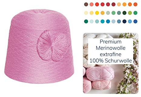 Strickwolle 1 kg 1000g Merinowolle Extrafine 100% Schurwolle Schafwolle Handstrick Wolle zum Stricken Häkelwolle Häkeln Garn Nadel 2,5 3 3,5 4 - Rosa