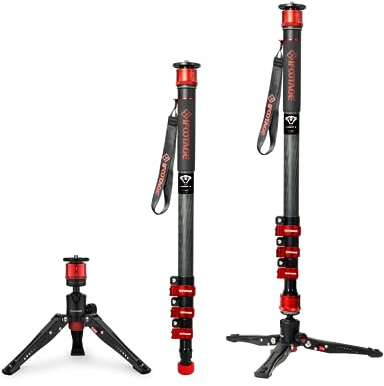 IFOOTAGE Einbeinstativ, 180,3 cm, Kamera-Einbeinstativ mit Füßen, Teleskop-Video-Mono-Pod, kompatibel mit Sony, Canon, Nikon, DSLR-Kameras, Nutzlast 8 kg, Cobra 3 C180F (Carbon)