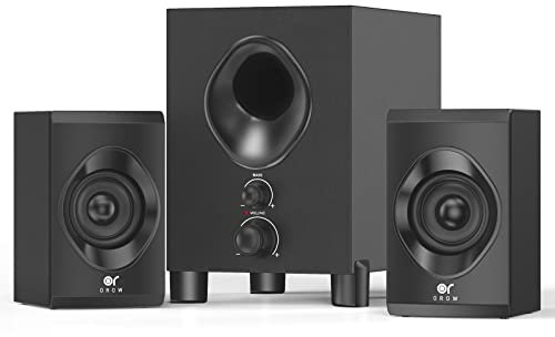 OROW Sistema di altoparlanti multimediali 2.1 con subwoofer, manopola anteriore, altoparlanti per computer da 18 W con subwoofer, bassi forti, ingressi audio da 3,5 mm, ideale per laptop