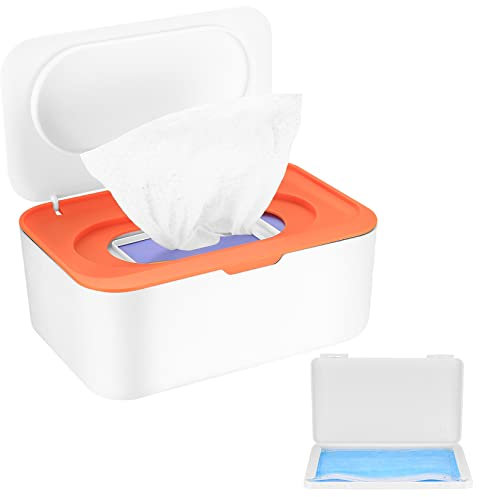 Feuchttücherbox, Taschentuchboxhalter, Babyspenderboxhalter, Feuchttücher mit Deckel, mit Aufbewahrungsbox (orange)