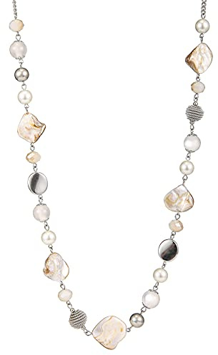 FULU AUTUMN Collana lunga di perle in pietra per le donne collana a catena in argento con cristalli di conchiglia gioielli di moda regalo di Natale per la mamma, Perla Cristallo, Perla