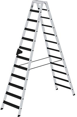 PROREGAL Stufen-Stehleiter | beidseitig begehbar mit Clip-Step Relax | 2x12 Stufen | Leiter, Teleskopleiter, Trittleiter, Bockleiter, Sprossen-Doppelleiter