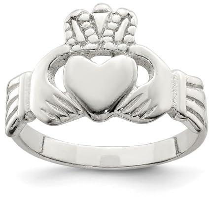Ring aus 925er-Sterlingsilber, massiv, poliert, irischer Claddagh-Stil, keltischer Dreifaltigkeitsknoten, US-Größe 6, Schmuck für Damen, One Size, Metall Silber Sterling Silber, Kein Edelstein
